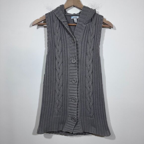 Vintage Old Navy Womens Y2K Hooded Knitted Cardigan Sweater Vest size L - Picture 1 of 5